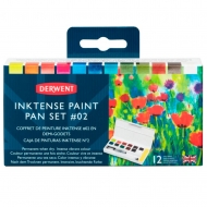 Набір акварельних фарб Derwent Inktense Paint Pan №2 12 кольорів + пензлик з резервуаром (741 834)
