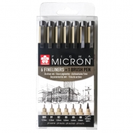 Набір лайнерів Sakura Pigma Micron 6шт + Brush в подарунок (POXSDK7B)