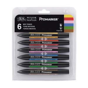 Набор двухсторонних маркеров Winsor&Newton Promarker, Средние тона, 6 цветов