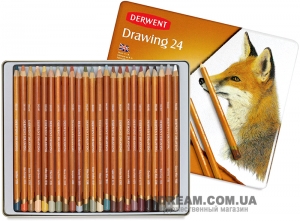 Набір кольорових олівців Derwent Drawing для малюнка 24 шт. мет. пеналі (700672)