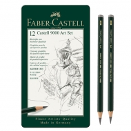 Набір чорнографітних олівців Faber-Castell 12 шт 9000 8B - 2H металевий пенал (119065)