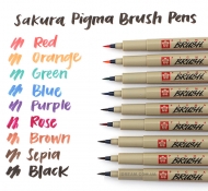 Кисть лайнер, кисточки, Sakura PIGMA Brush, кисти линеры цветные, 9 цветов