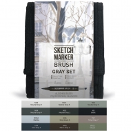 Набір маркерів двосторонніх SKETCHMARKER BRUSH Сірі відтінки Grey set 12 кольорів (SMB-12GRAY)